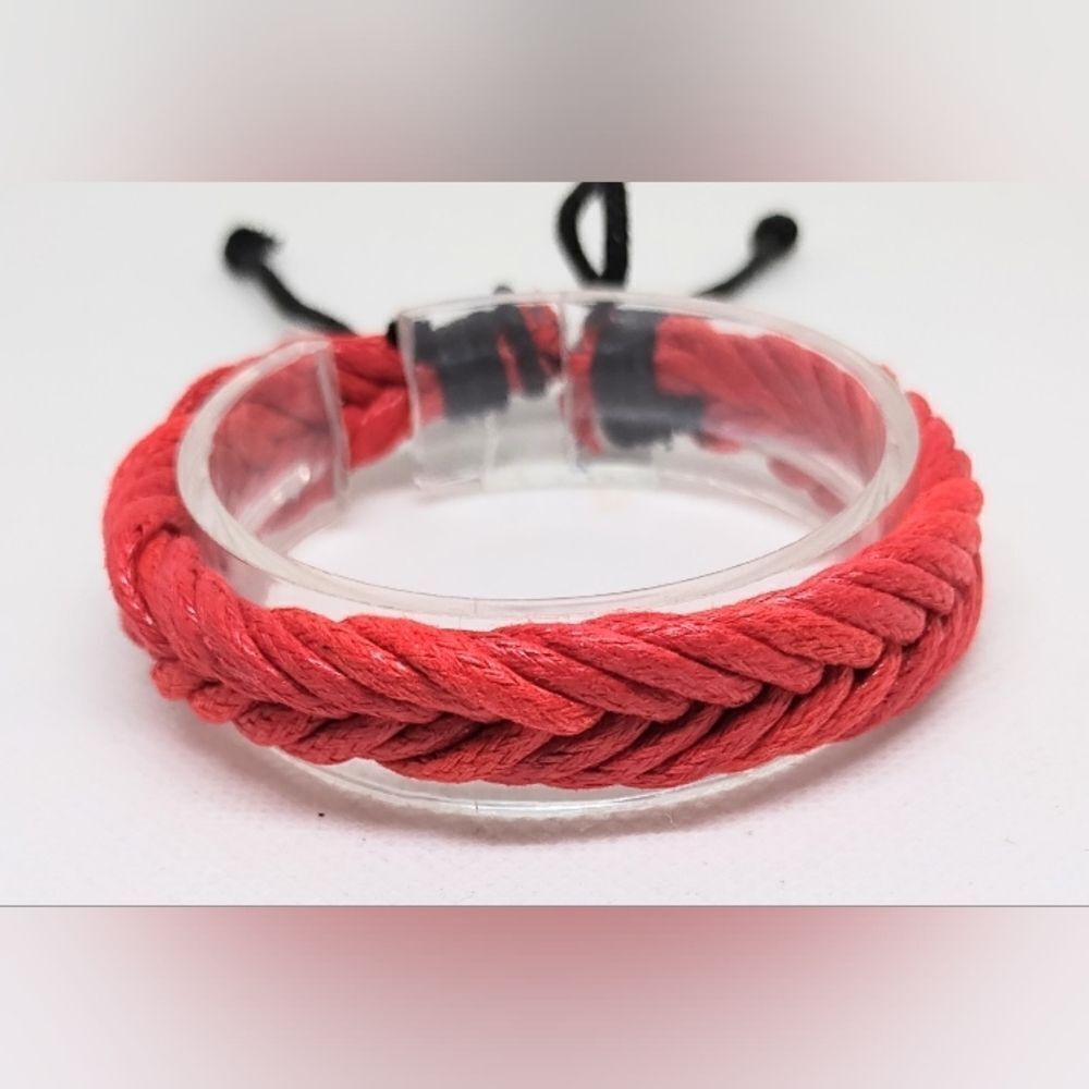 Men's bracelet‎ leather Red braided New e59